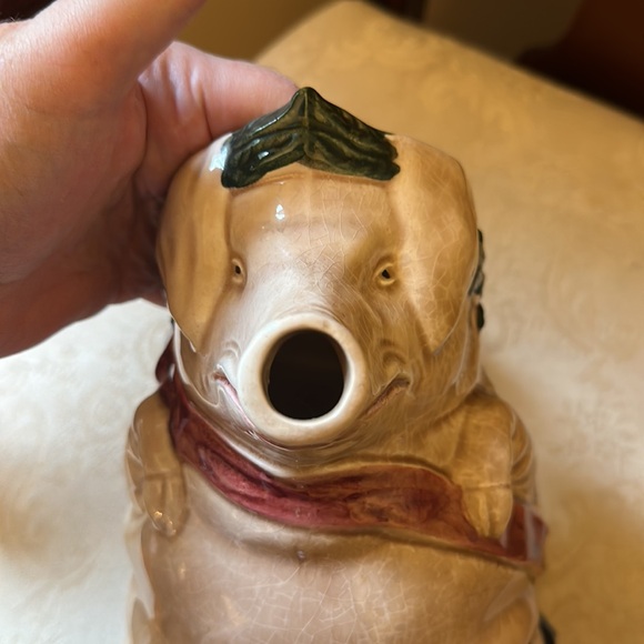 Majolica Orchies C2 antique ceramic pig pitcher, wine jug, made in France - Picture 11 of 13